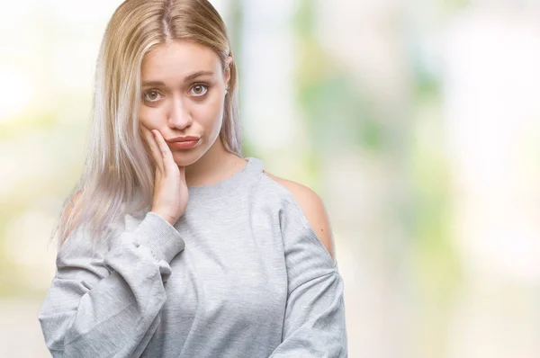Young Blonde Woman Isolated Background Thinking Looking Tired Bored Depression — Stock Photo, Image