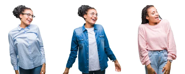 Colagem Cabelo Trançado Bonita Mulher Americana Africana Sobre Fundo Isolado — Fotografia de Stock