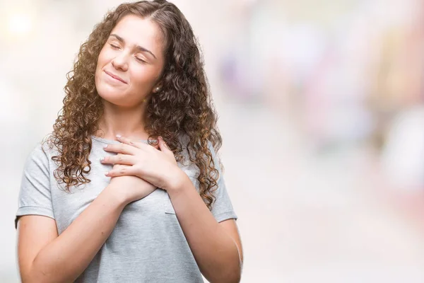 Beautiful Young Brunette Curly Hair Girl Wearing Casual Look Isolated — Stock Photo, Image