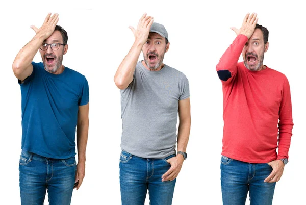 Kolaj yakışıklı komuta sizde üzerinde beyaz bir arka plan baş hata için el ile sürpriz izole, hata hatırlıyorum. Unuttum, kötü bellek kavramı.