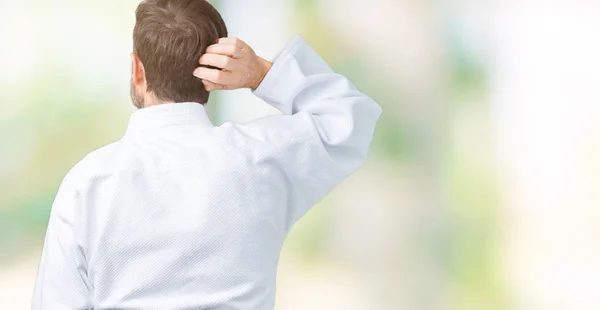 Bello Uomo Anziano Mezza Età Che Indossa Uniforme Kimono Sfondo — Foto Stock