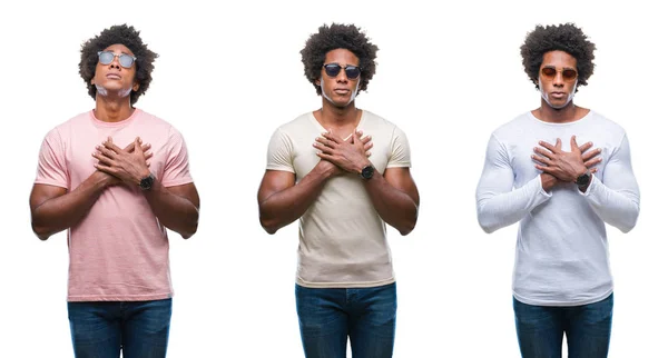 Collage African American Young Man Wearing Sunglasses Isolated Background Smiling — 图库照片