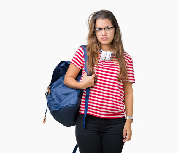 Νεαρός Φοιτητής Όμορφη Μελαχρινή Γυναίκα Φορώντας Ακουστικά Και Σακίδιο Πάνω — Φωτογραφία Αρχείου