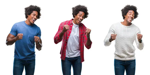 Collage Afroamericano Joven Guapo Sobre Fondo Aislado Muy Feliz Emocionado —  Fotos de Stock