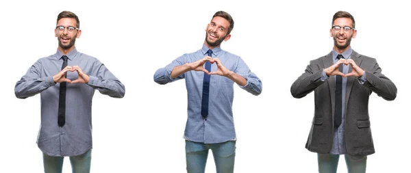 Colagem Jovem Homem Hispânico Negócios Sobre Fundo Isolado Sorrindo Amor — Fotografia de Stock