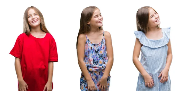 Collage Van Jonge Mooie Kleine Meisje Jongen Geïsoleerd Achtergrond Zoek — Stockfoto