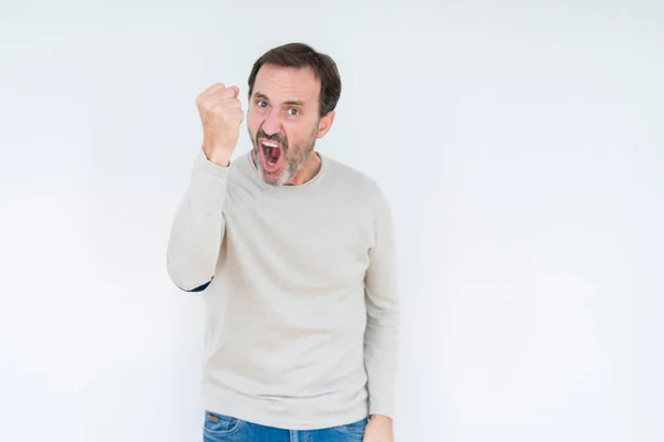 Elegante Senior Man Geïsoleerde Achtergrond Boos Gekke Verhogen Vuist Gefrustreerd — Stockfoto