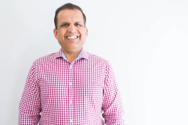 Hombre Mediana Edad Vistiendo Camisa Negocios Sobre Pared Blanca Con —  Fotos de Stock