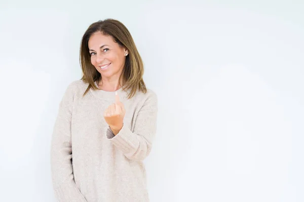 Mooie Middelbare Leeftijd Vrouw Geïsoleerde Achtergrond Beckoning Kom Hier Gebaar — Stockfoto