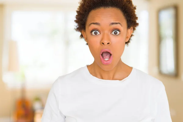 Young Beautiful African American Woman Wearing Casual White Shirt Afraid — Stock Photo, Image