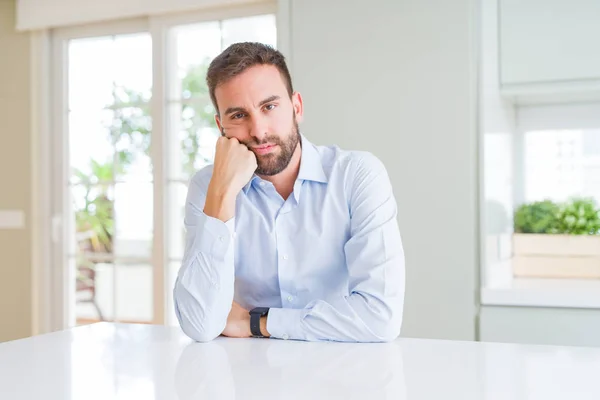 Handsome Business Man Thinking Looking Tired Bored Depression Problems Crossed — Stock Photo, Image