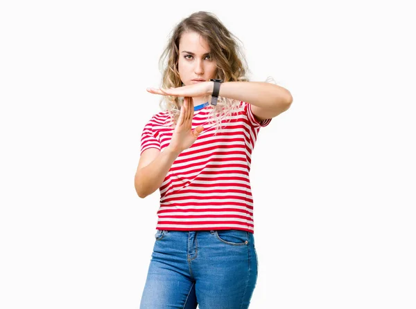 Beautiful Young Blonde Woman Isolated Background Doing Time Out Gesture — Stock Photo, Image