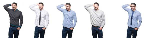 Collage Hombre Negocios Guapo Sobre Fondo Blanco Aislado Sonriendo Con —  Fotos de Stock