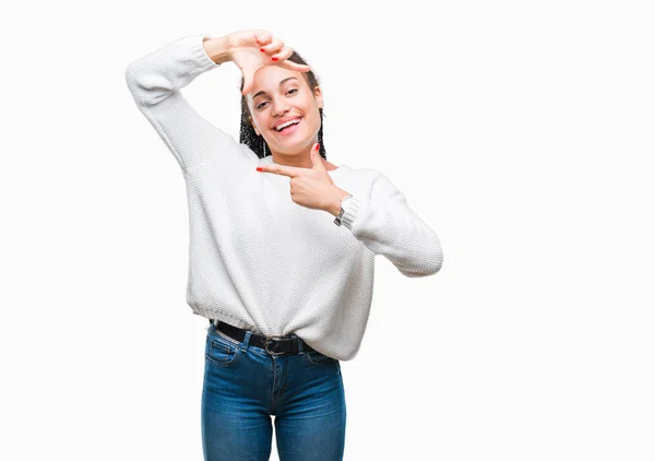 Junge Geflochtene Haare Afrikanisches Amerikanisches Mädchen Trägt Winterpullover Über Isoliertem — Stockfoto