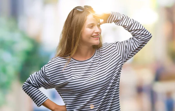 Junge Schöne Blonde Frau Mit Sonnenbrille Über Isoliertem Hintergrund Sehr — Stockfoto