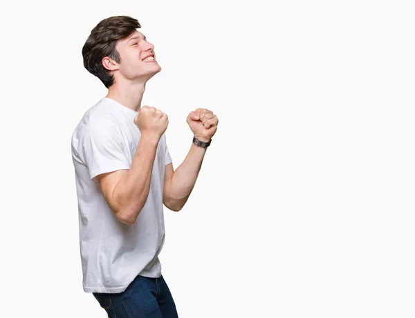 Homem Bonito Jovem Vestindo Shirt Branca Casual Sobre Fundo Isolado — Fotografia de Stock