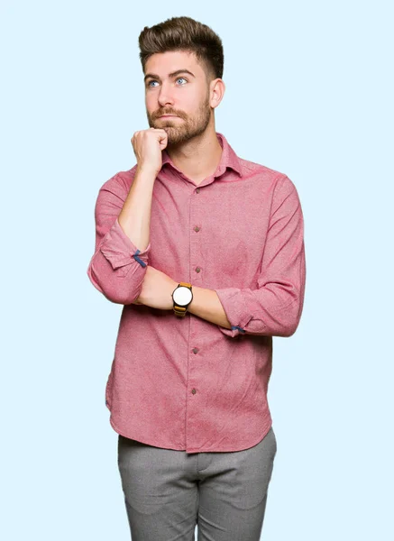 Young Handsome Business Casual Man Hand Chin Thinking Question Pensive — Stock Photo, Image
