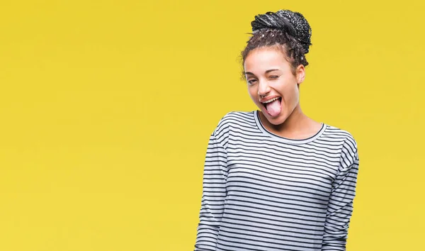 Jovem Trançado Cabelo Afro Americano Menina Vestindo Suéter Sobre Fundo — Fotografia de Stock