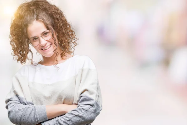 Schöne Brünette Lockige Haare Junges Mädchen Mit Brille Über Isoliertem — Stockfoto