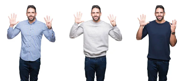 Collage Hombre Negocios Guapo Sobre Fondo Blanco Aislado Mostrando Apuntando — Foto de Stock