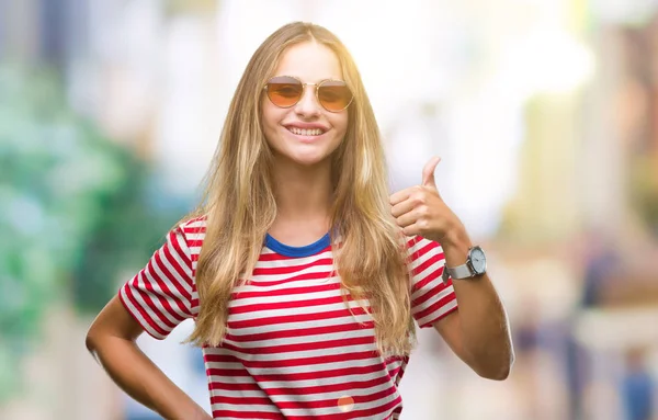 Young Beautiful Blonde Woman Wearing Sunglasses Isolated Background Doing Happy — Stock Photo, Image
