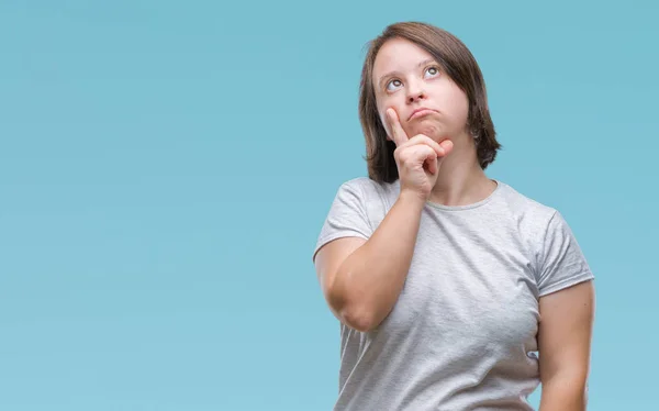 Junge Erwachsene Frau Mit Syndrom Über Isoliertem Hintergrund Mit Der — Stockfoto