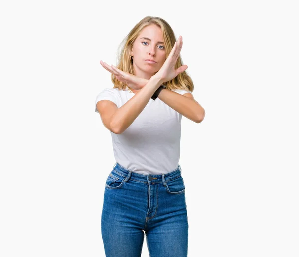 Schöne Junge Frau Trägt Legeres Weißes Shirt Über Isoliertem Hintergrund — Stockfoto