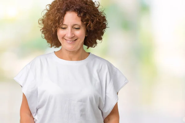 Hermosa Mujer Mediana Edad Ager Vistiendo Camiseta Blanca Sobre Fondo —  Fotos de Stock