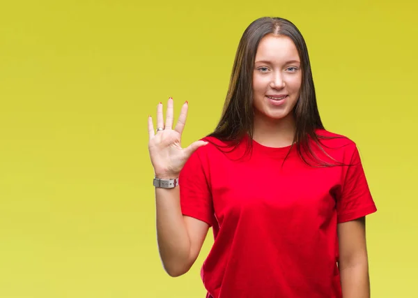 Young Beautiful Caucasian Woman Isolated Background Showing Pointing Fingers Number — Stock Photo, Image