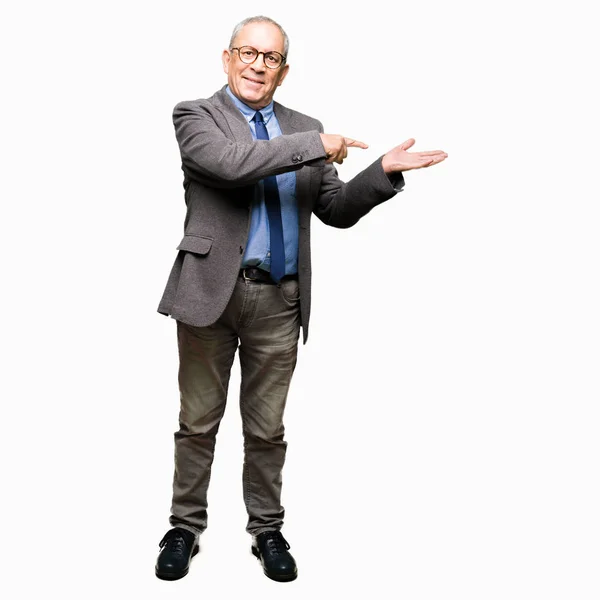 Gutaussehender Älterer Geschäftsmann Mit Brille Und Krawatte Staunt Und Lächelt — Stockfoto