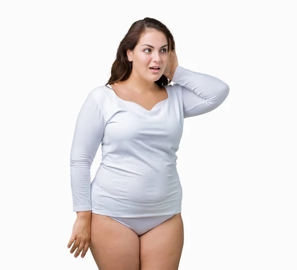 Beautiful Size Young Overwight Woman Wearing White Underwear Isolated  Background Stock Photo by ©Krakenimages.com 230880490