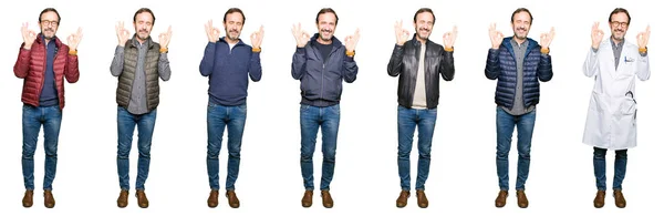 Collage Hombre Guapo Mediana Edad Con Diferentes Miradas Sobre Fondo —  Fotos de Stock