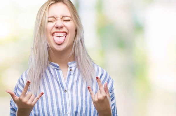 Jonge Blonde Vrouw Geïsoleerde Achtergrond Schreeuwen Met Gekke Expressie Doen — Stockfoto