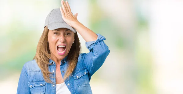 Bella Donna Mezza Età Che Indossa Cappello Sportivo Sfondo Isolato — Foto Stock