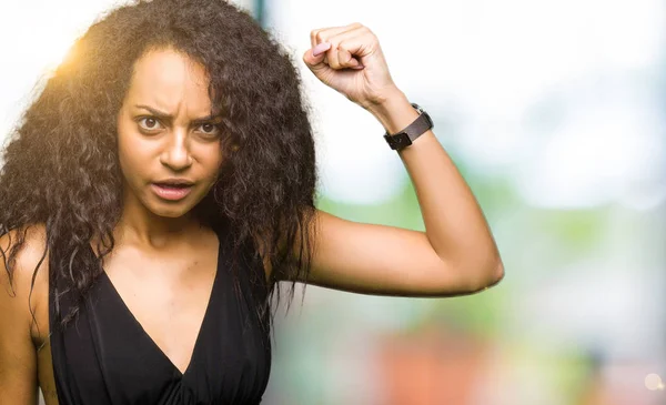 Young Beautiful Girl Curly Hair Wearing Fashion Skirt Angry Mad — Stock Photo, Image