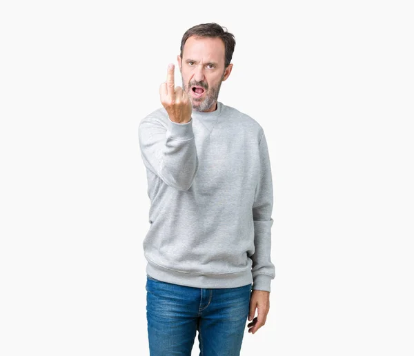 Handsome Middle Age Senior Man Wearing Sweatshirt Isolated Background Showing — Stock Photo, Image