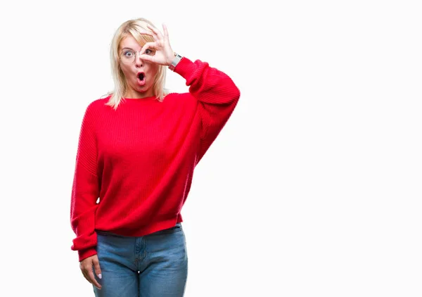 Giovane Bella Donna Bionda Indossa Maglione Occhiali Sfondo Isolato Facendo — Foto Stock