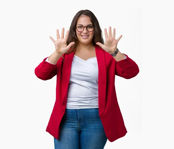 Schöne Junge Geschäftsfrau Size Look Mit Eleganter Jacke Und Brille — Stockfoto