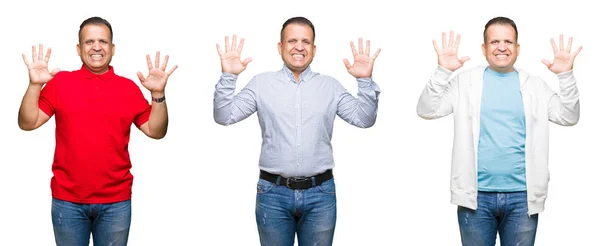 Состав Араба Среднего Возраста Мужчина Изолированном Фоне Показывая Показывая Пальцами — стоковое фото
