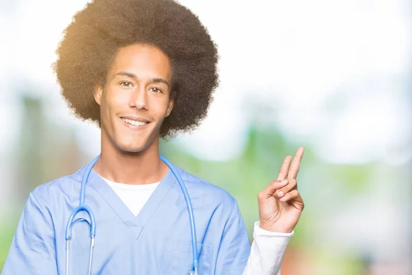 Young African American Doctor Man Afro Hair Smiling Happy Face — Stock Photo, Image