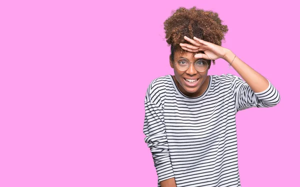 Beautiful Young African American Woman Wearing Glasses Isolated Background Very — Stock Photo, Image