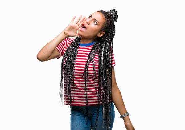 Genç Örgülü Saç Afro Amerikan Kız Bağırarak Ağzı Üzerinde Ile — Stok fotoğraf
