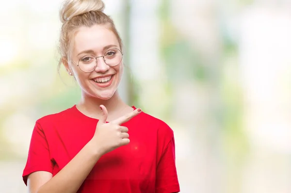 Unga Blonda Kvinnan Bär Glasögon Över Isolerade Bakgrund Glada Med — Stockfoto