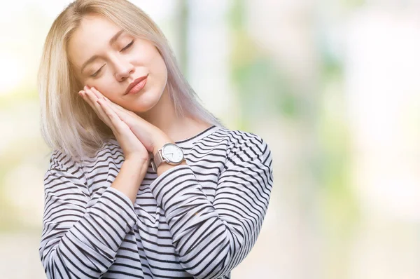 Jonge Blonde Vrouw Geïsoleerde Achtergrond Slapen Moe Dromen Poseren Met — Stockfoto