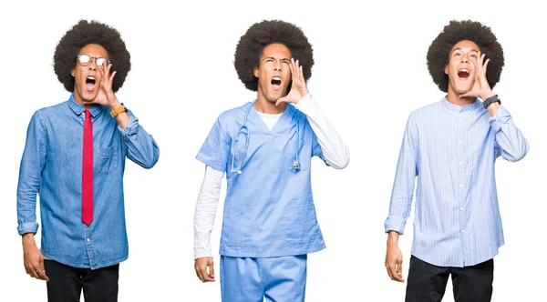 Collage Hombre Joven Con Pelo Afro Sobre Fondo Blanco Aislado —  Fotos de Stock