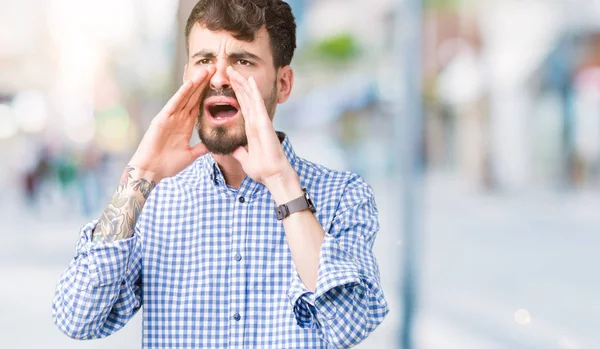 Young Handsome Business Man Isolated Background Shouting Angry Out Loud — Stock Photo, Image