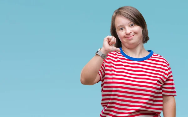 Giovane Donna Adulta Con Sindrome Sfondo Isolato Guardando Fiducioso Con — Foto Stock