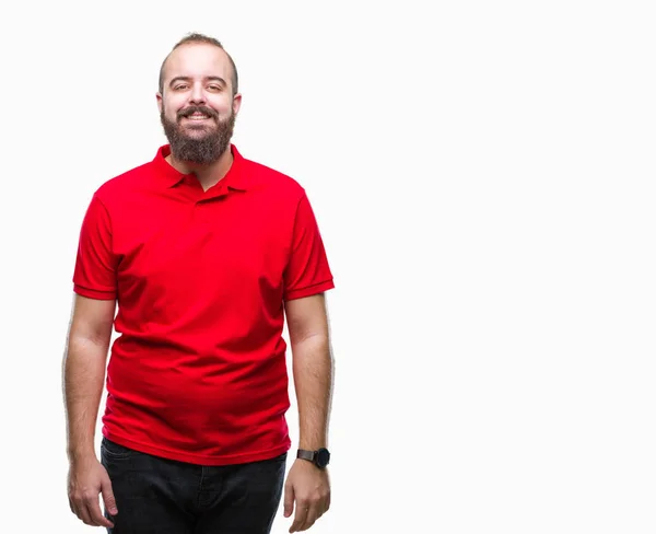 Homem Jovem Hipster Caucasiano Vestindo Camisa Vermelha Sobre Fundo Isolado — Fotografia de Stock
