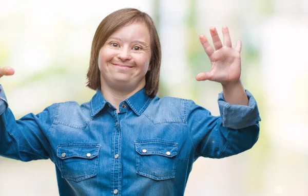 Sendromlu Gösterilen Parmakları Ile Işaret Izole Arka Plan Üzerinde Genç — Stok fotoğraf