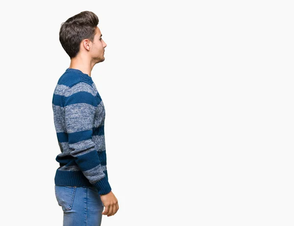 Joven Hombre Guapo Sobre Fondo Aislado Mirando Lado Pose Perfil — Foto de Stock